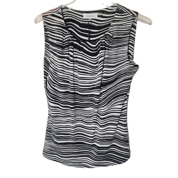 Calvin Klein Tops - Calvin Klein Black and White Striped Sleeveless Round Neck Blouse Size M NWT